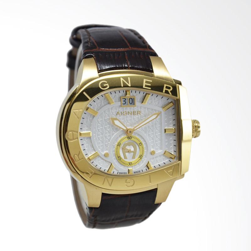 Aigner Grosseto Leather Jam Tangan Pria - Brown Gold [A15123A]