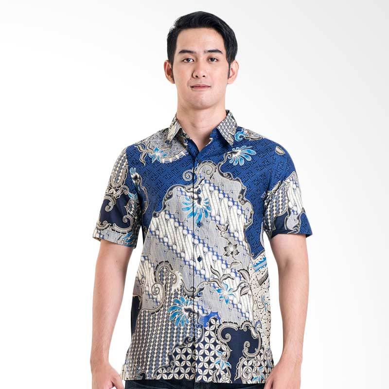 Batik Solo Shirt 16-023A P1-23 Baju Batik Pria - Blue
