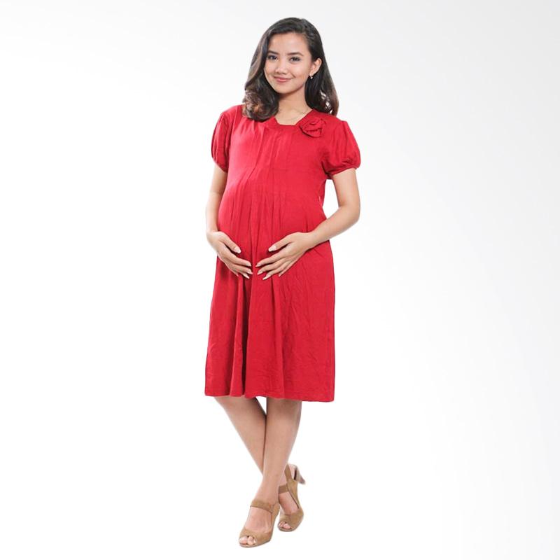 Mama Hamil Baju Hamil Dress Pesta Rose Kaos - DRO 202 Merah