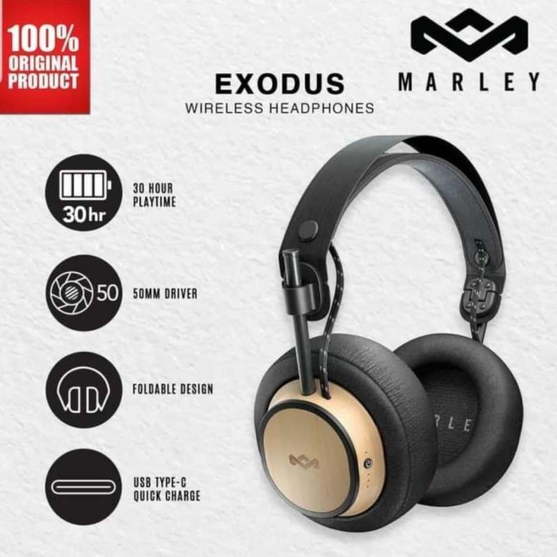 Jual Marley Original Wireless Headphones Over Ear Exodus Black