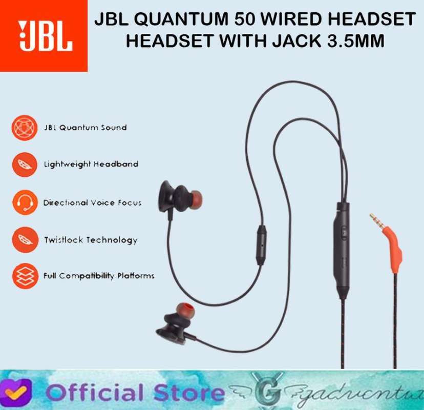 JBL Quantum 50 Wired Headset Jack In-Ear Gaming Earphone IMS