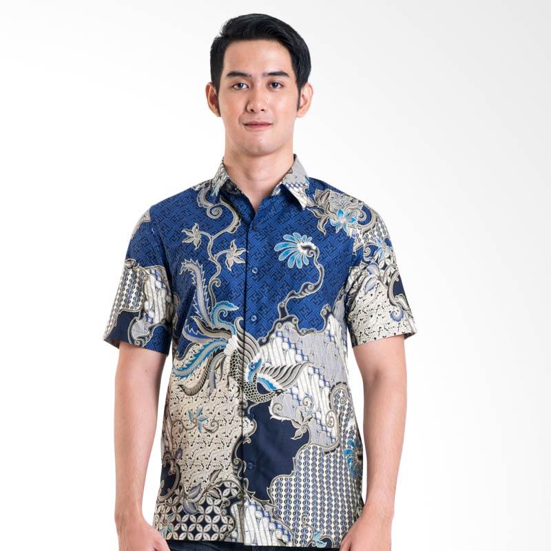 Batik Solo Short Sleeve Cotton Shirt 16-016A (P1)-16 Kemeja Batik Pria - Blue