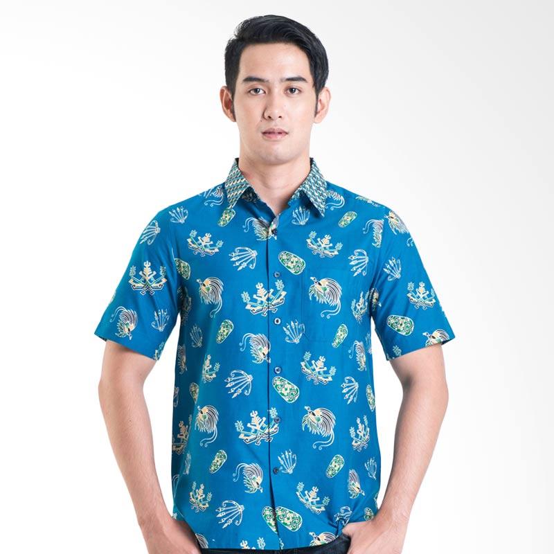 Batik Solo 16-028A (P1)-28 Short Sleeve Cotton Shirt - Blue