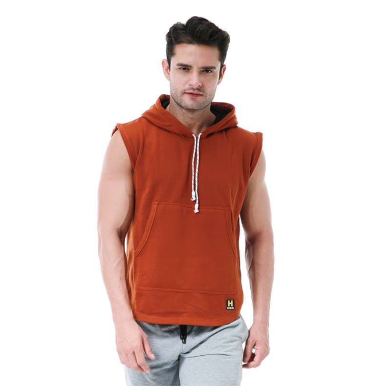 Hamlin Bobby Atasan Kasual Pria Singlet Hoodie Motif Polos Sweater Tanpa  Lengan Material Fleece ORIGINAL Brown