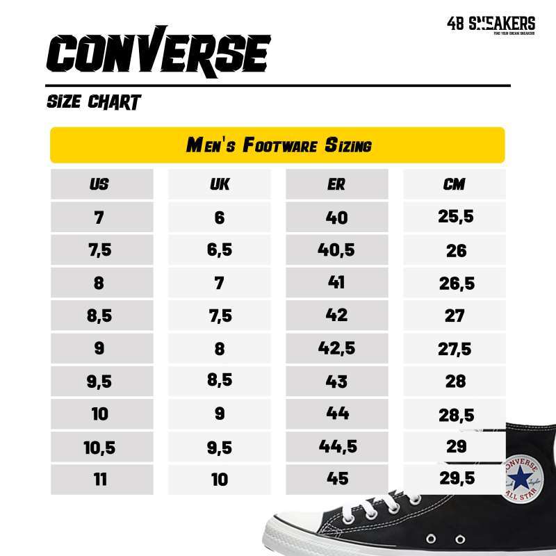 Converse jack purcell size chart hot sale