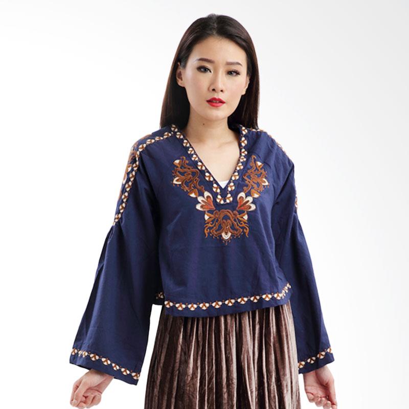 MKY Clothing Batik Embroidery Blouse in - Navy