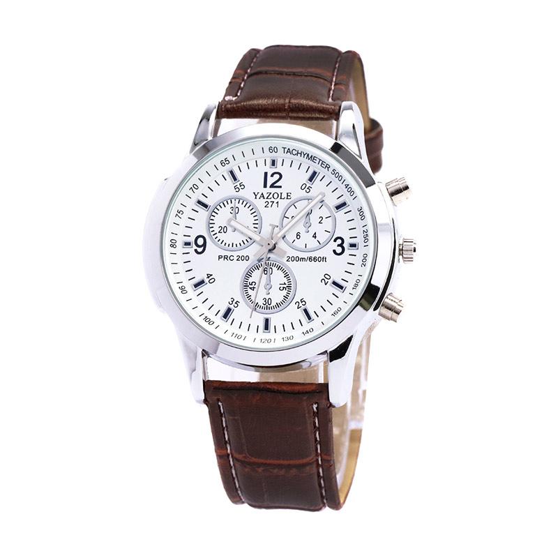 Yazole Leather Fashion 271 Jam Tangan Pria - Brown Putih