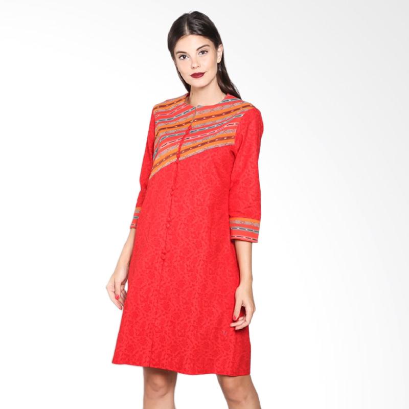 Fief Liris Batik Pekalongan Combinasi Tenun NTT Dress - Red