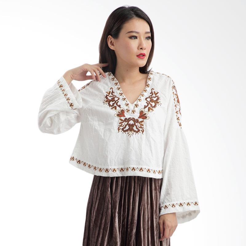 MKY Clothing Batik Embroidery Blouse in - White
