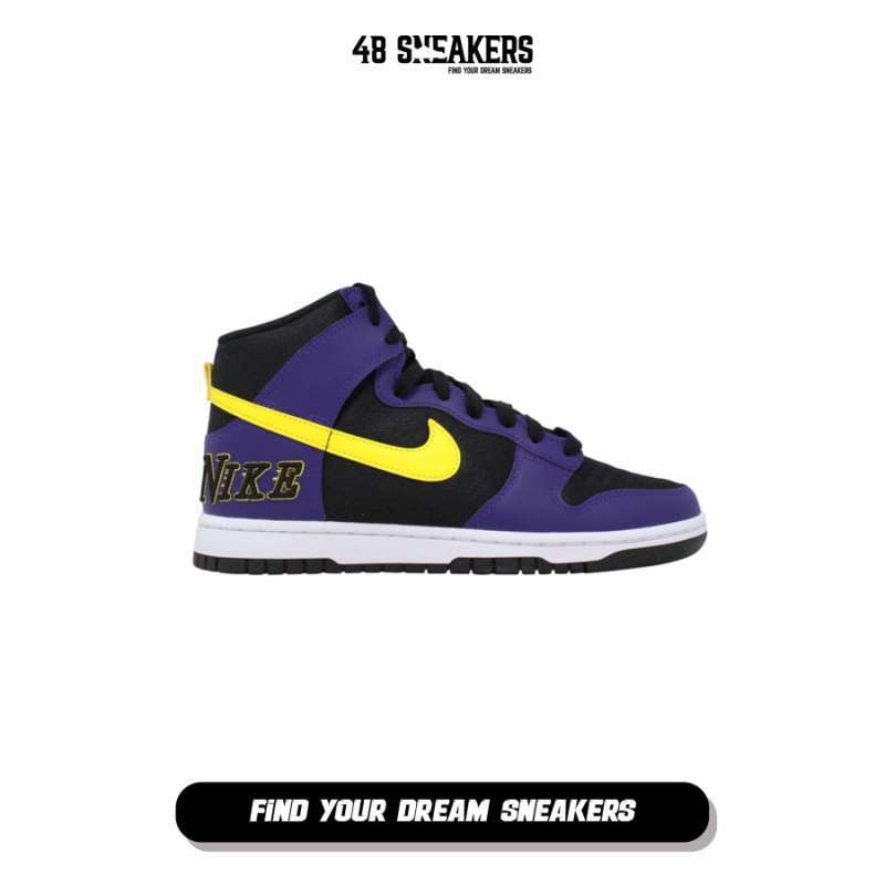 purple nike dunk high premium lakers