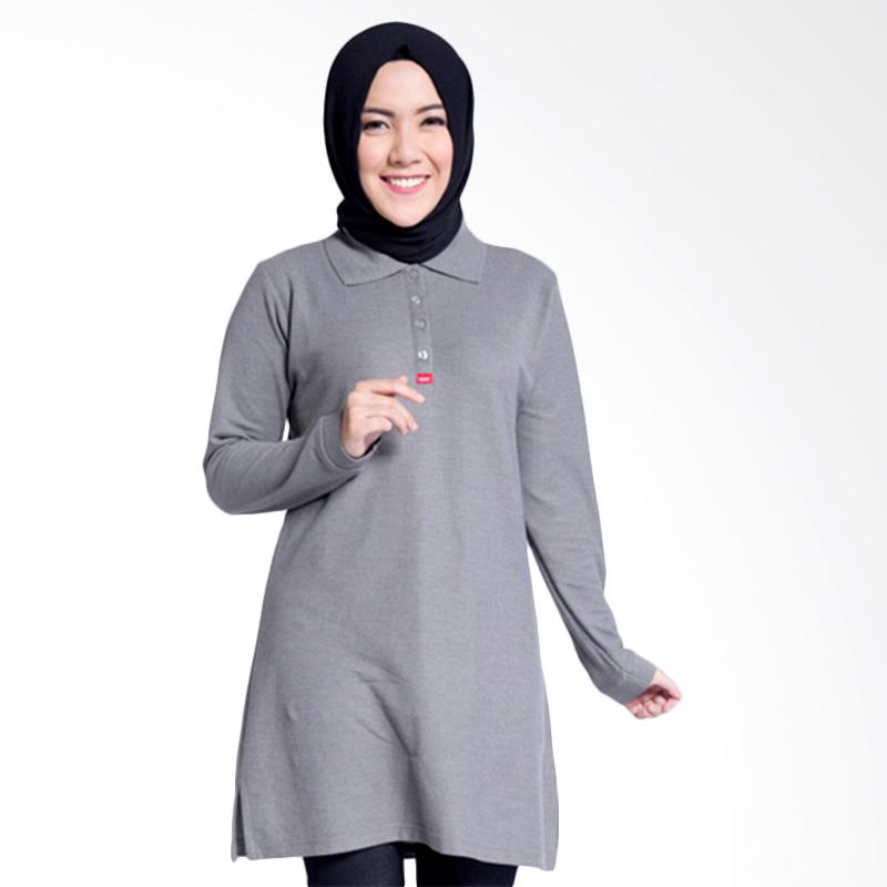 Dauky Long Polo Shirt Atasan Muslim Wanita - Dark Grey