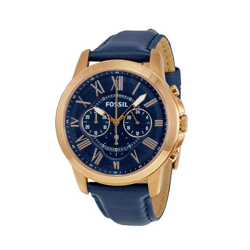 Fossil FS 4835 Leather Strap Jam Tangan Pria - Blue Gold