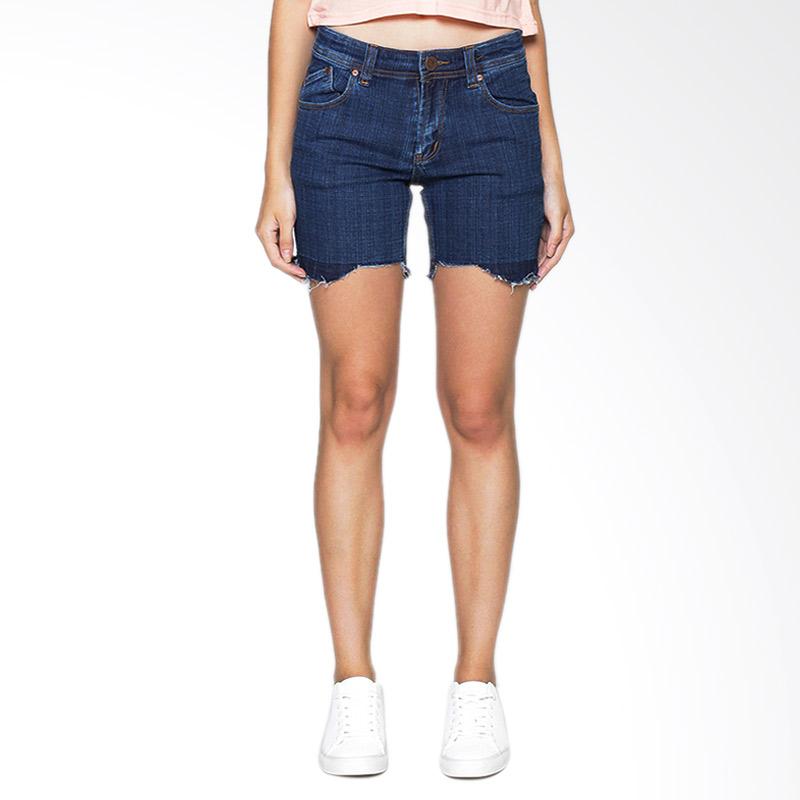 2Nd RED Cropped Denim Shorts Straight 261618 Celana Wanita - Blue