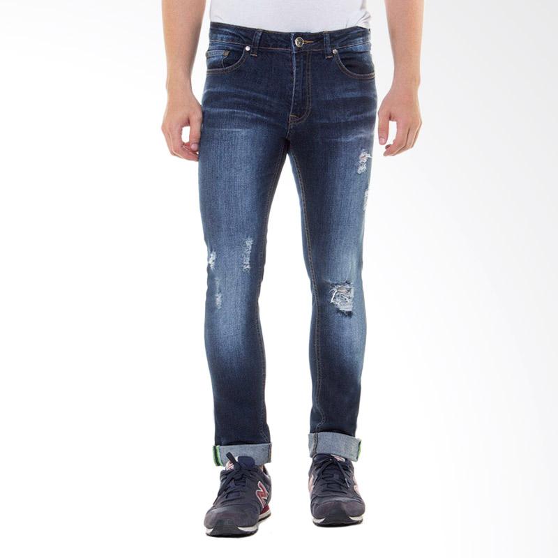 People's Denim Men Jeans Macko RU Ripped Super Slim Fit Celana Panjang Pria - Biru