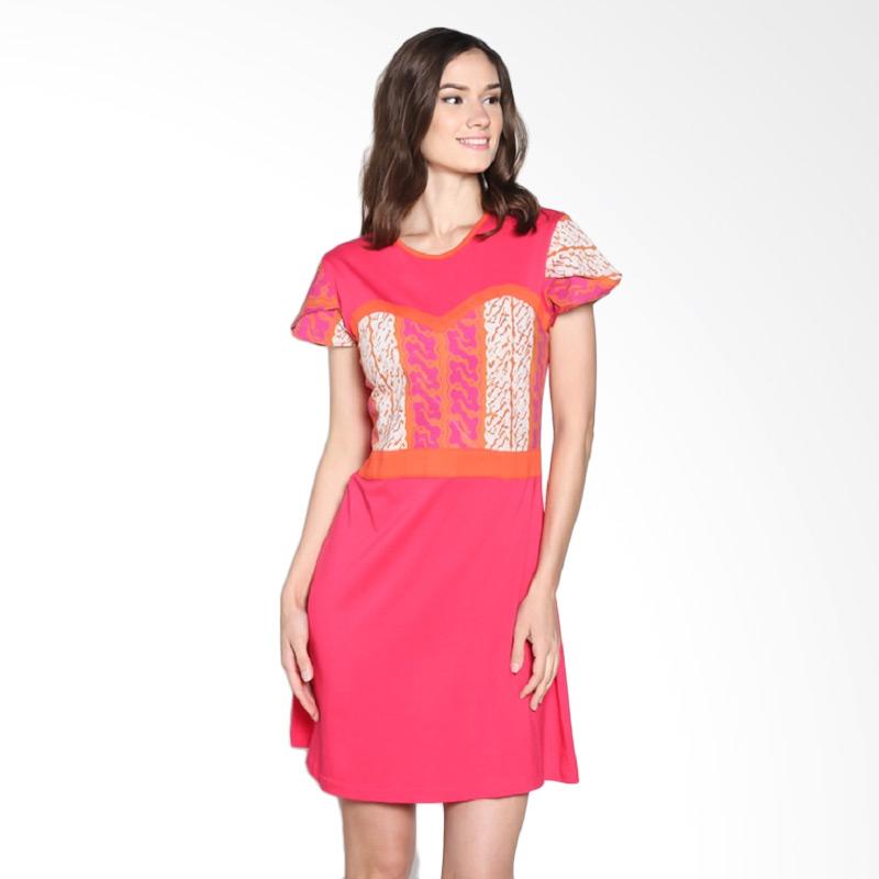 Fafa Collection Dear 002 Dress Batik Wanita Pendek - Pink Kuning