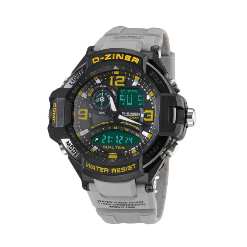 D-Ziner 9h DZ0322 Dual Time Strap Karet Jam Tangan Pria - Abu-Abu