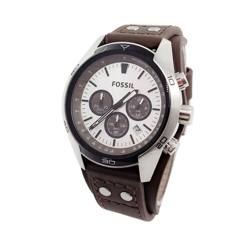 Fossil CH 2565 Leather Strap Jam Tangan Pria - Brown Silver