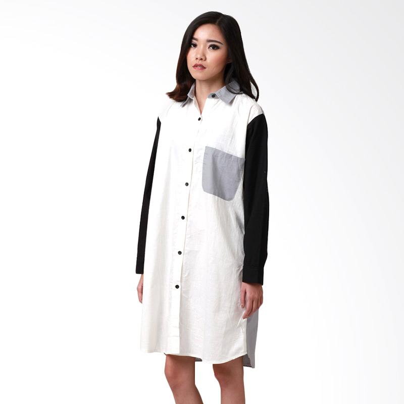 Ms Porter Kana Colorblock Shirt Mini Dress - White