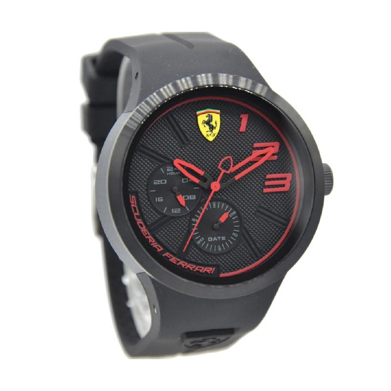 Ferrari Rubber Strap Jam Tangan Pria - Hitam Jarum Merah 0830394
