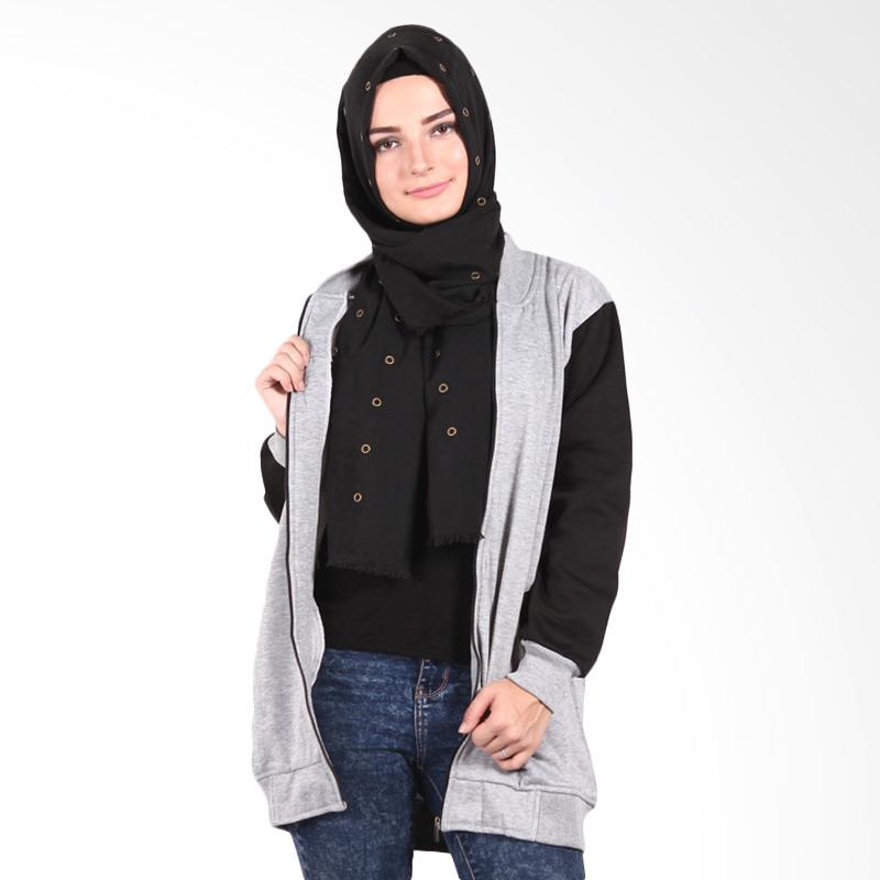 Hijacket Varsity HJV004Z Jaket Muslim Wanita - Grey Black
