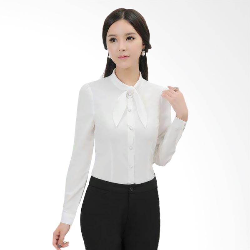 Jfashion Korean Style Shirt With Syall Atasan Wanita - Kezia Putih
