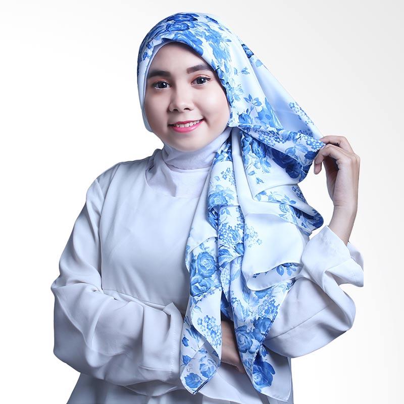 Erloz Hijab Royal Maxmara Print Jilbab Segiempat - Blue