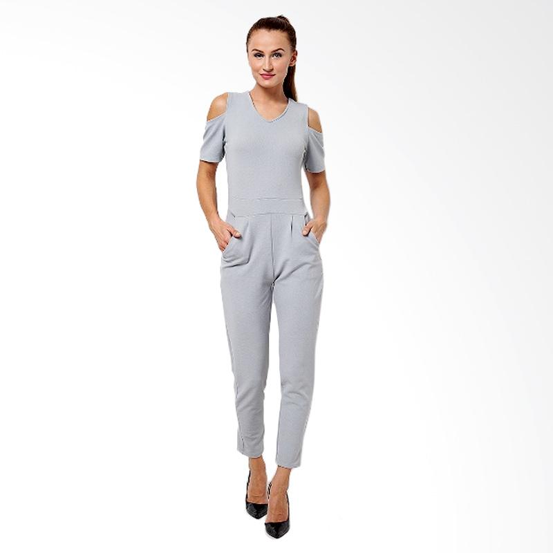 Spek Harga Duapola Cold Shoulder Jacquard 63829 Jumpsuit Wanita - Abu-abu Terbaru