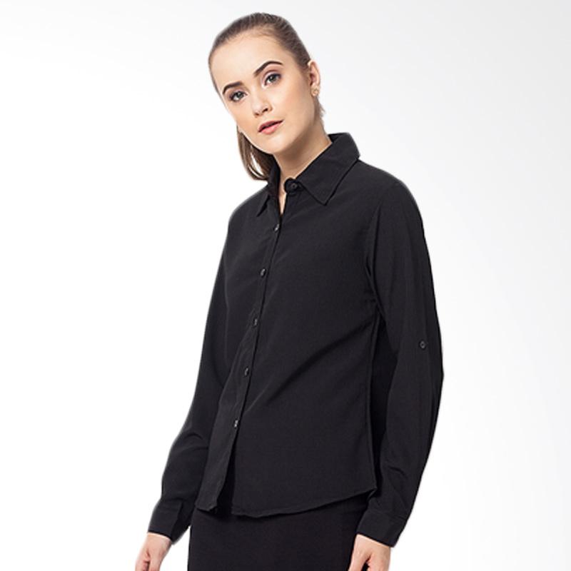 Duapola Textured Basic Long Sleeves Shirts Wanita - Black