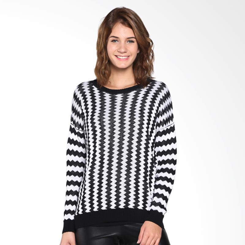 Miyoshi Josei MJ013IBKE16 Stripe Sweater - Black White
