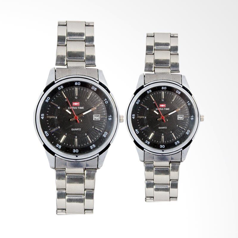Swiss Time Analog Couple Watch Jam Tangan - Black [FIN-263A CP]