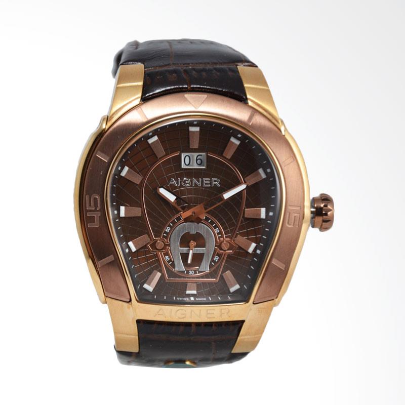 Aigner Palermo Leather Jam Tangan Pria - Brown Rose Gold Gold [A58104]