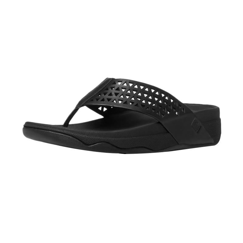 Fitflop Leather Lattice Surfa Womens Slippers - All Black