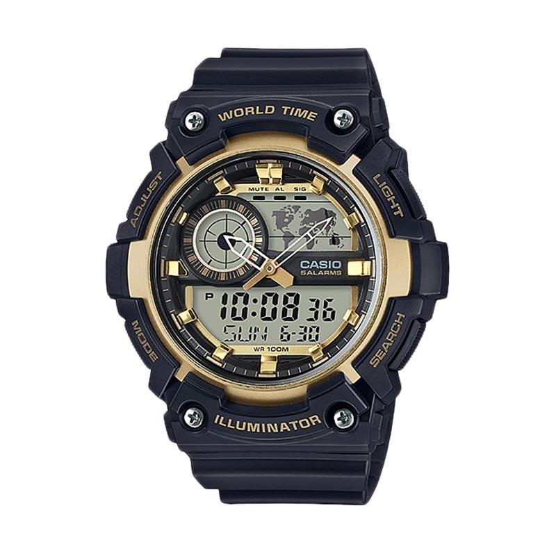 CASIO AEQ-200W-9A Illuminator World Time Gold Black- Jam Tangan Pria