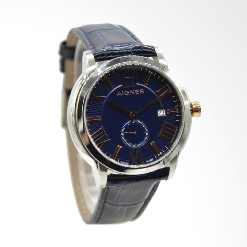 Aigner Portici Leather Strap Jam Tangan Pria - Navy Silver [A24041D]