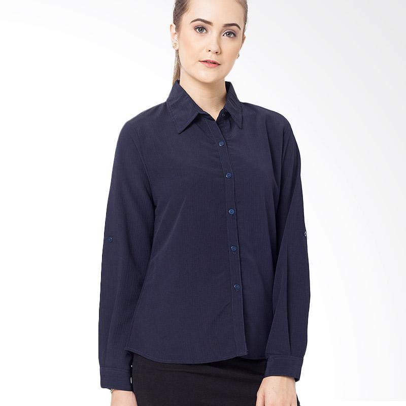 Duapola Textured Basic Long Sleeves Shirts Wanita - Navy