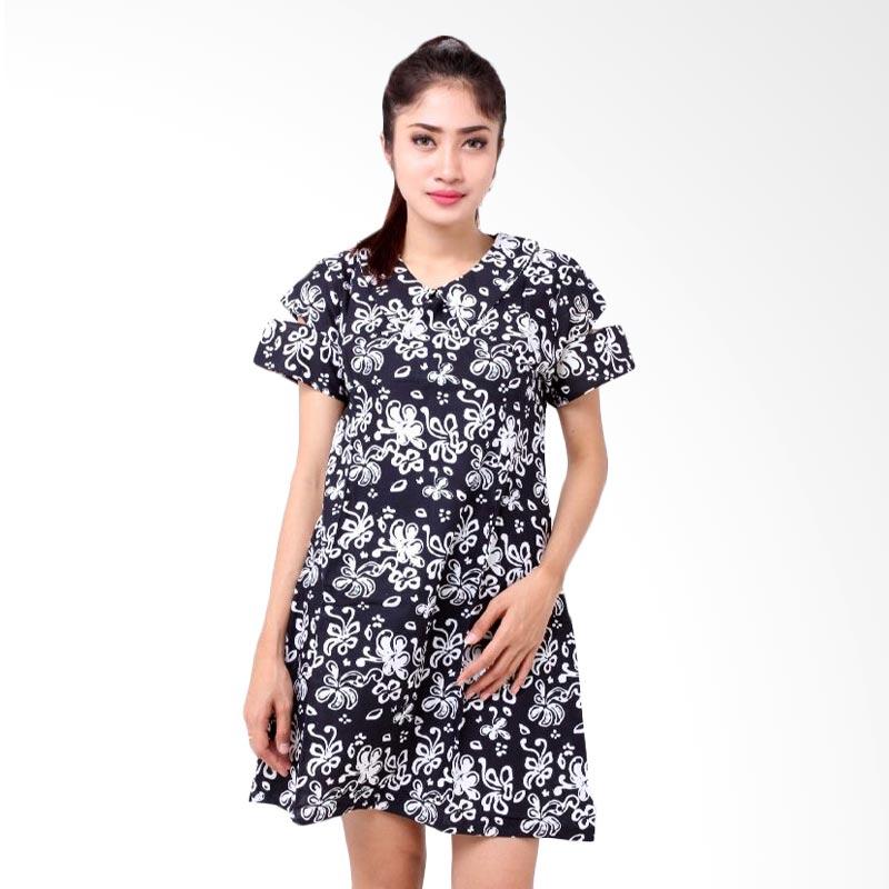 Batik Distro BA7006 Dress Wanita Lengan Potong Midi - Hitam