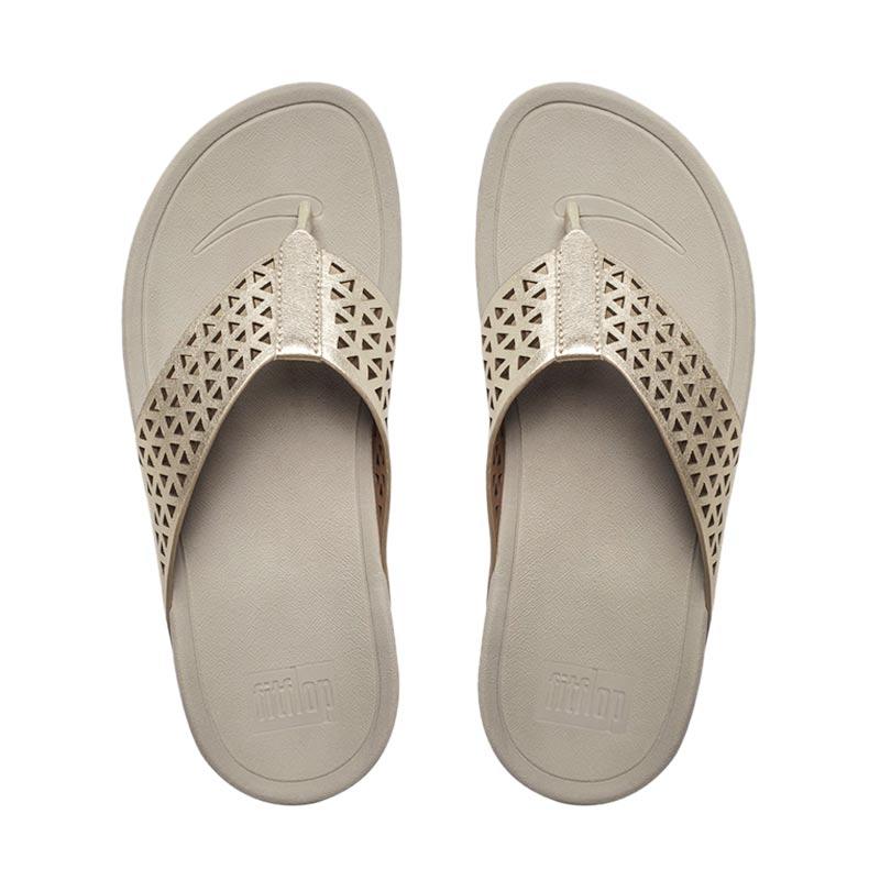 Fitflop Leather Lattice Surfa Womens Slippers - Pale Gold