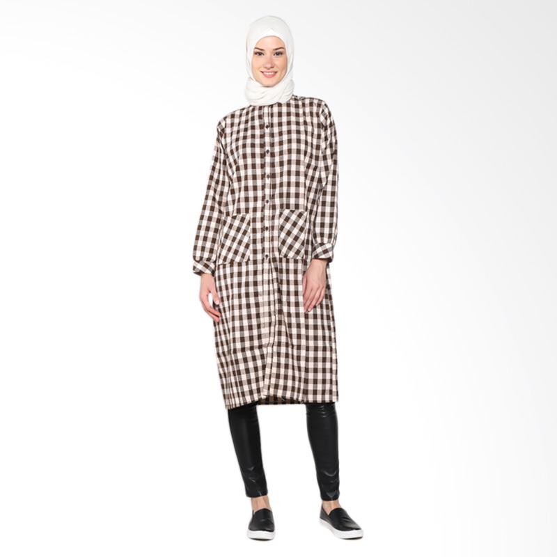 Chick Shop 2 CO-34a-01-C Simple Checkered Long Shirt Muslim - Brown