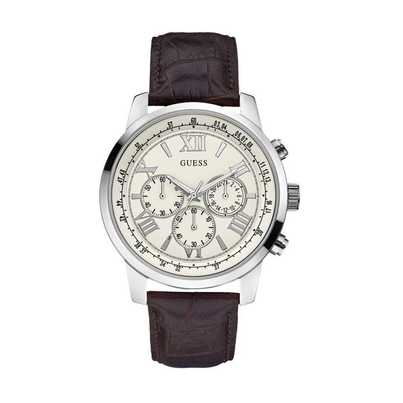 Guess Chronograph Leather Jam Tangan Pria - Brown Silver W0380G2