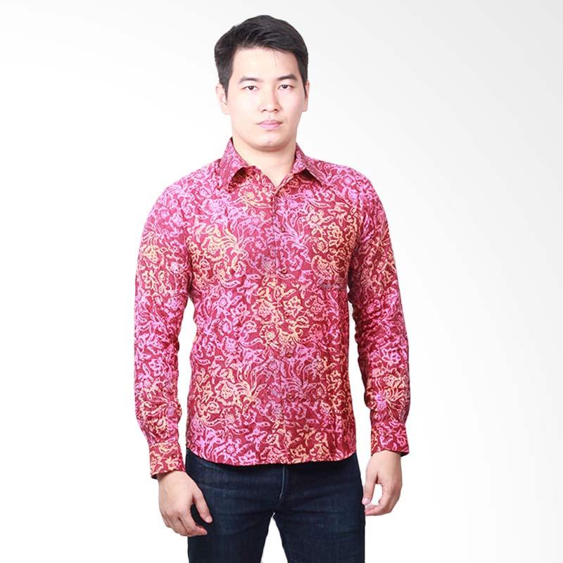 Parama Batik Lengan Panjang Slim Fit Cerise Kemeja Batik Pria - Merah