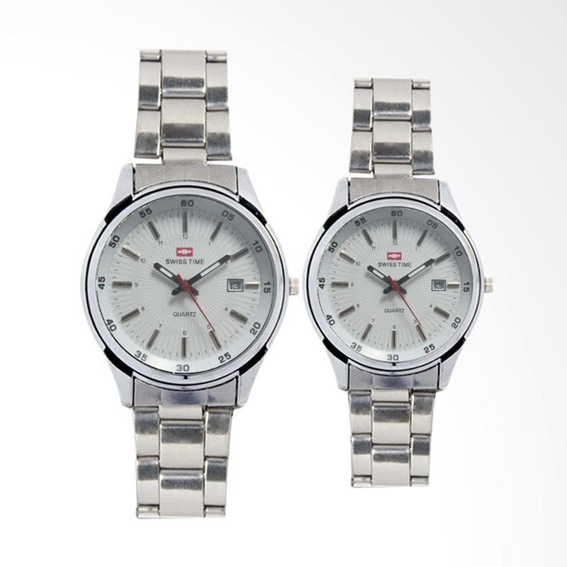 Swiss Time Analog Couple Watch Jam Tangan - White [FIN-263A CP]