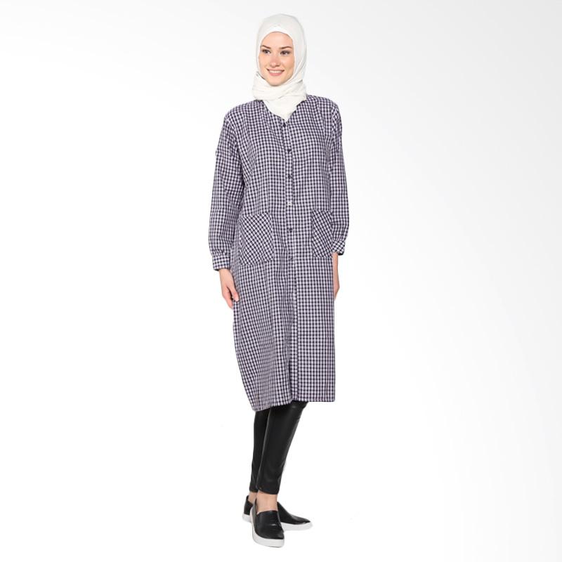 Chick Shop simple checkered long shirt CO-34-01-H Baju Moslem - Black