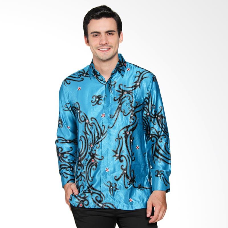 Batik Waskito KB LE 61775 Short Silk Shirt Batik Pria - Biru