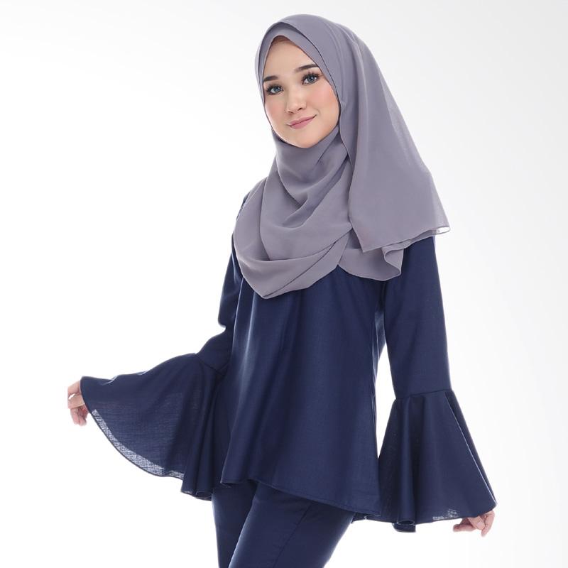 Cotton Bee Qaaida Bell Sleeves Blouse Atasan Wanita - Navy Blue
