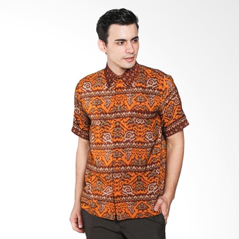 Batik Waskito HB 10542 Dobby Silk Short Sleeve Shirt - Brown
