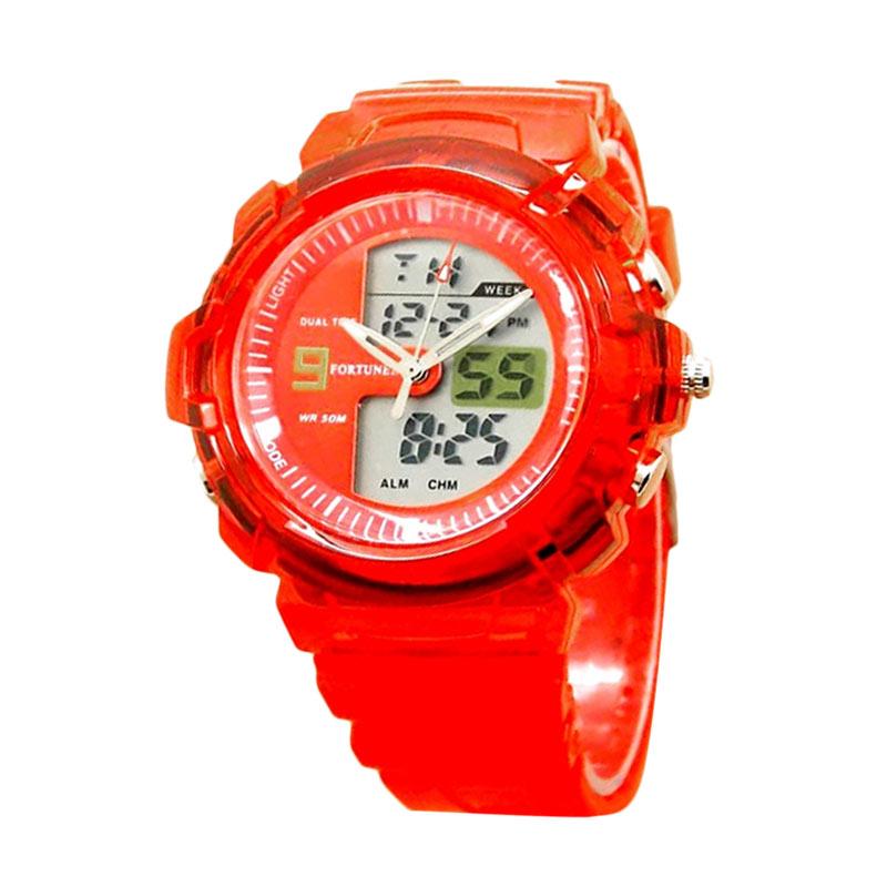 Fortuner FR 123AD Dual Time Rubber Strap Jam Tangan Wanita - Red