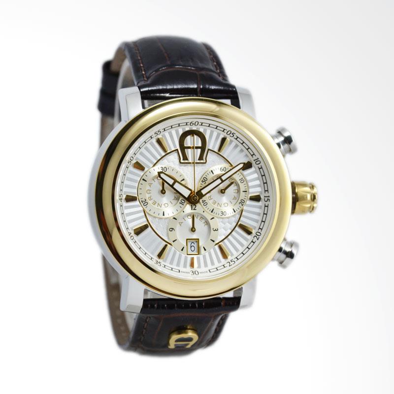 Aigner Bari Chronograph Leather Jam Tangan Pria - Brown Gold [A37523]
