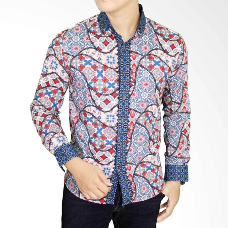 Gudang Fashion BAT 877 Batik Slim Pria Lengan Panjang Katun - Blue