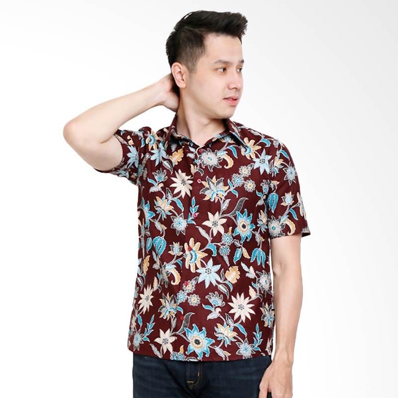 Jayashree Slimfit Short Sleeve Kesara Kemeja Batik Pria - Brown