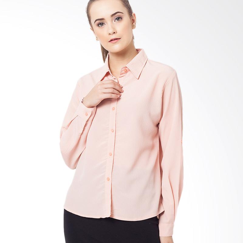 Duapola Textured Basic Long Sleeves Shirts Wanita - Peach